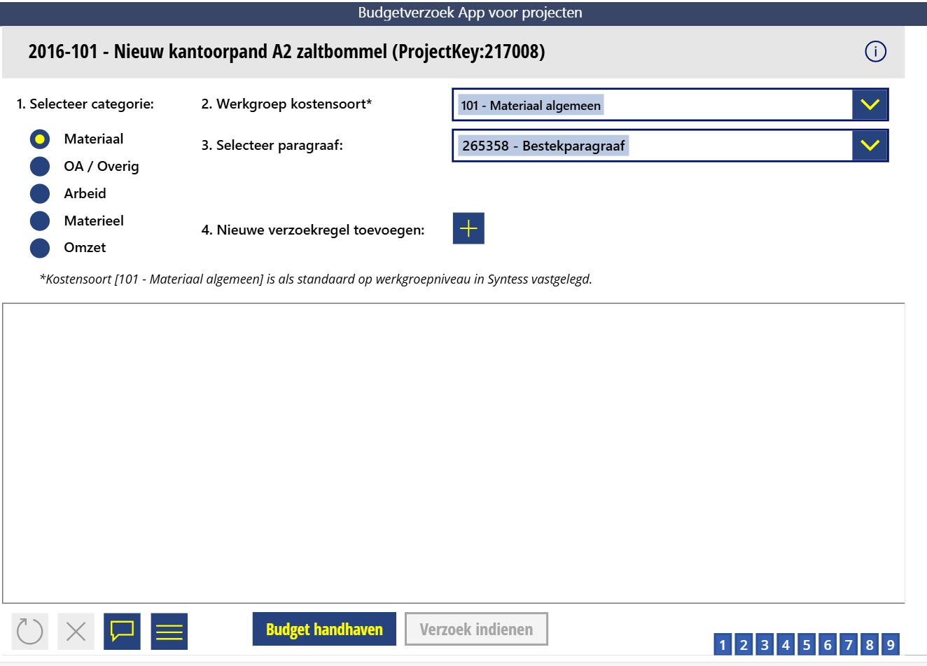 Syntess Budgetverzoek-app: invoerscherm voor inschattingen en prognoses per project